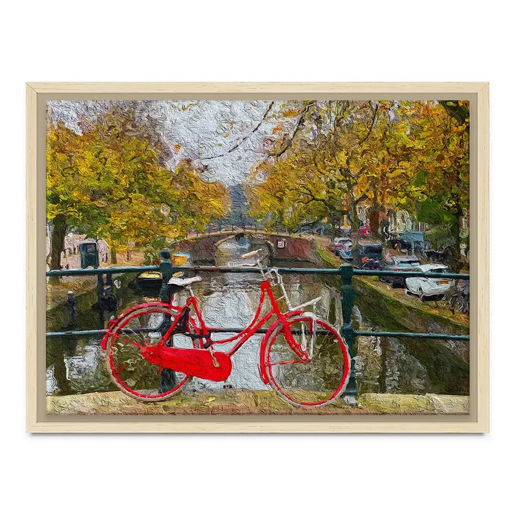 Red Bike In Amsterdam Canvas Print Red Bike In Amsterdam Canvas Print wall art product Wut_Moppie / Shutterstock