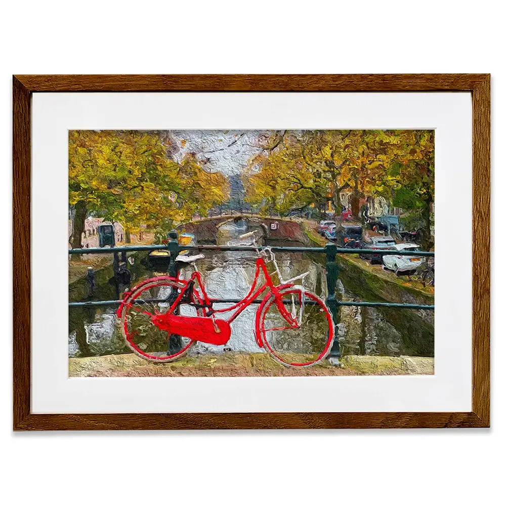 Red Bike In Amsterdam Framed Art Print Red Bike In Amsterdam Framed Art Print wall art product Wut_Moppie / Shutterstock