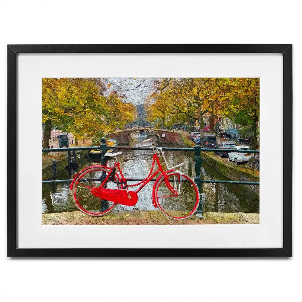 Red Bike In Amsterdam Framed Art Print Red Bike In Amsterdam Framed Art Print wall art product Wut_Moppie / Shutterstock