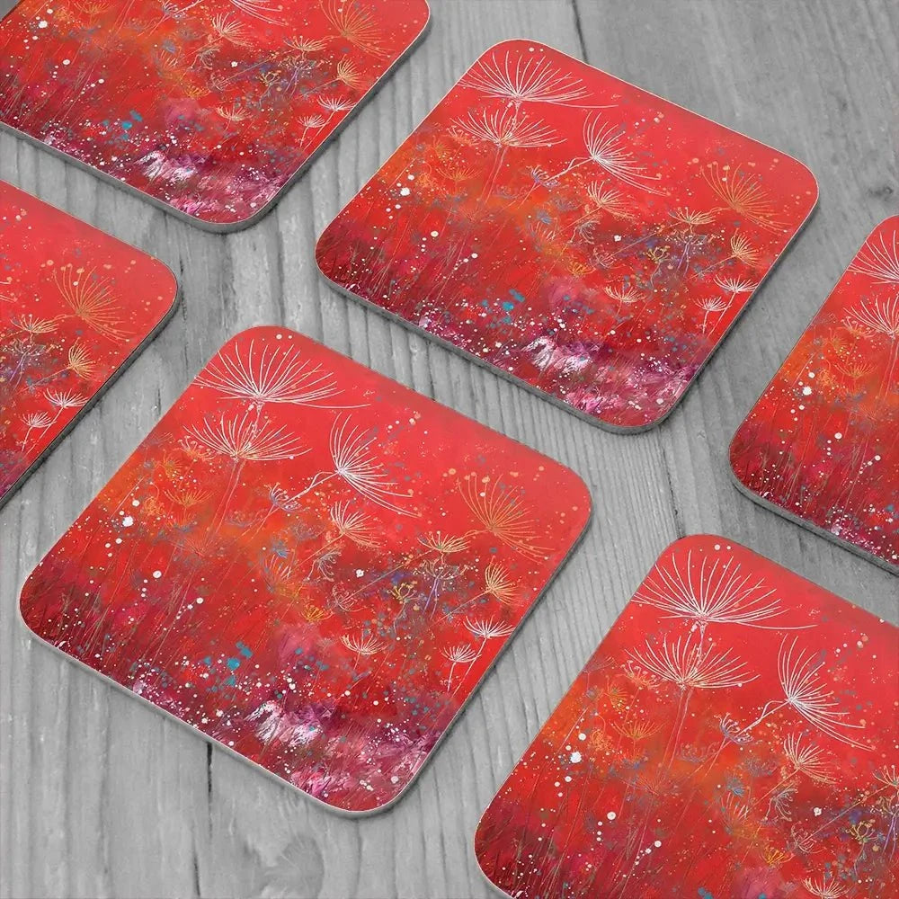 Red Dandelion Dance Coaster Set Red Dandelion Dance Coaster Set wall art product Laure Bury