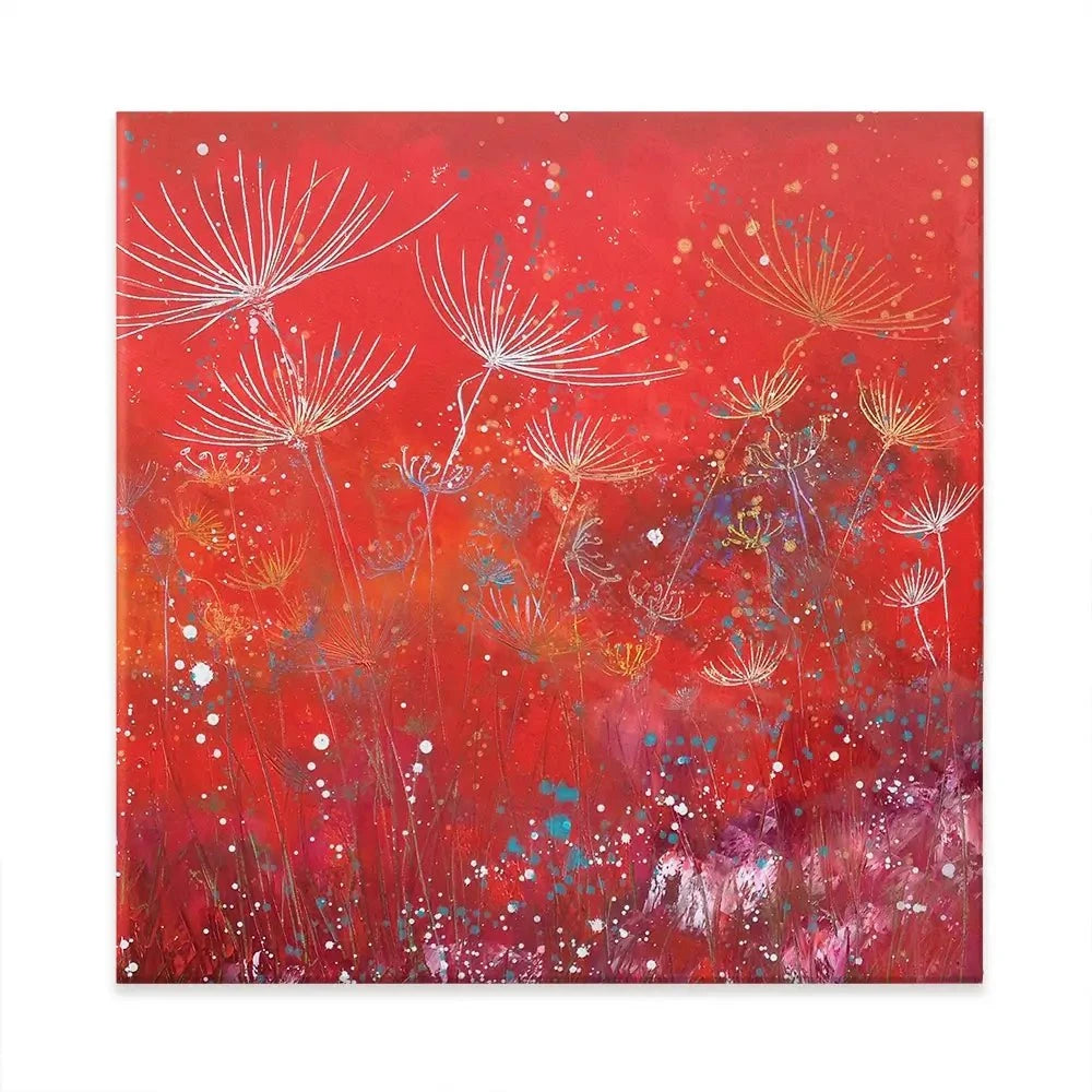 Red Dandelion Dance Square Canvas Print Red Dandelion Dance Square Canvas Print wall art product Laure Bury