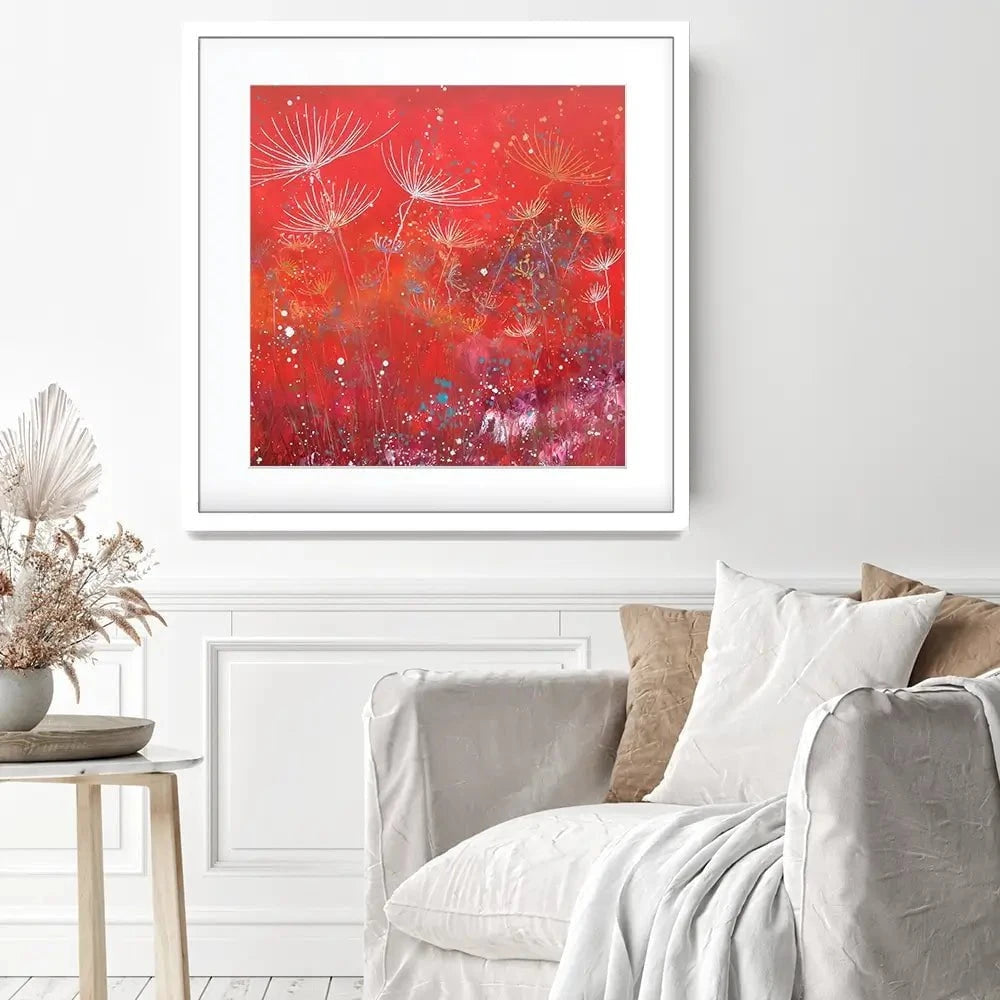 Red Dandelion Dance Square Framed Art Print Red Dandelion Dance Square Framed Art Print wall art product Laure Bury