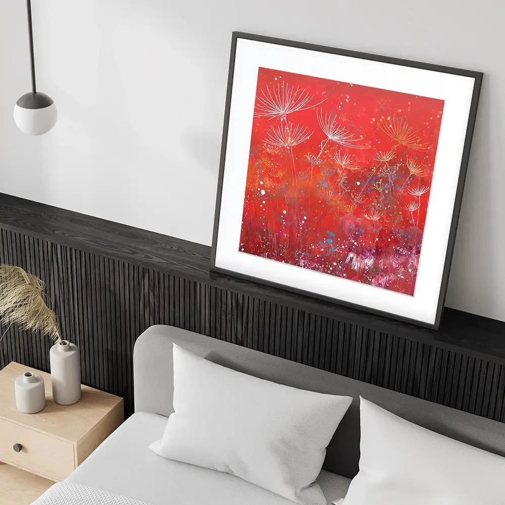 Red Dandelion Dance Square Framed Art Print Red Dandelion Dance Square Framed Art Print wall art product Laure Bury