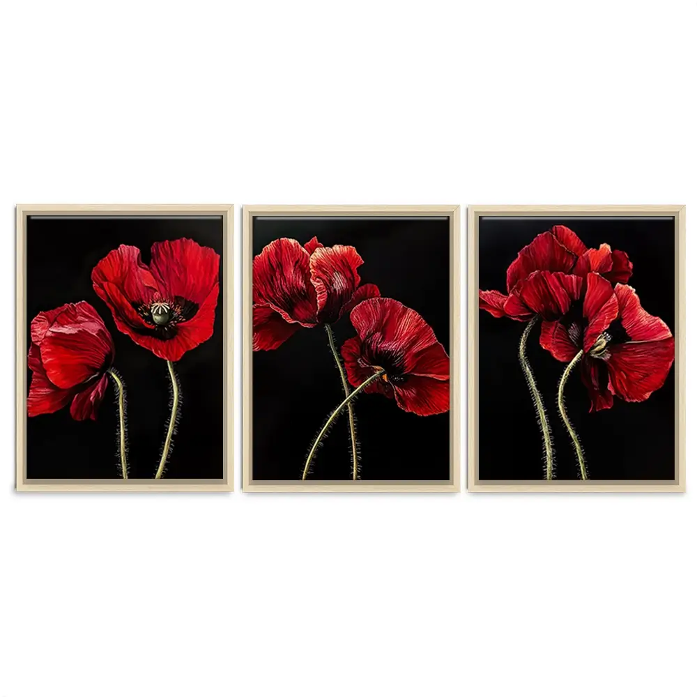 Red Flowers Trio Canvas Print Red Flowers Trio Canvas Print wall art product Violeta Allaberdieva
