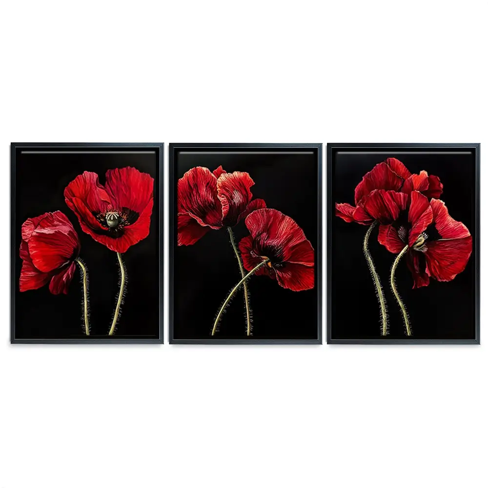 Red Flowers Trio Canvas Print Red Flowers Trio Canvas Print wall art product Violeta Allaberdieva