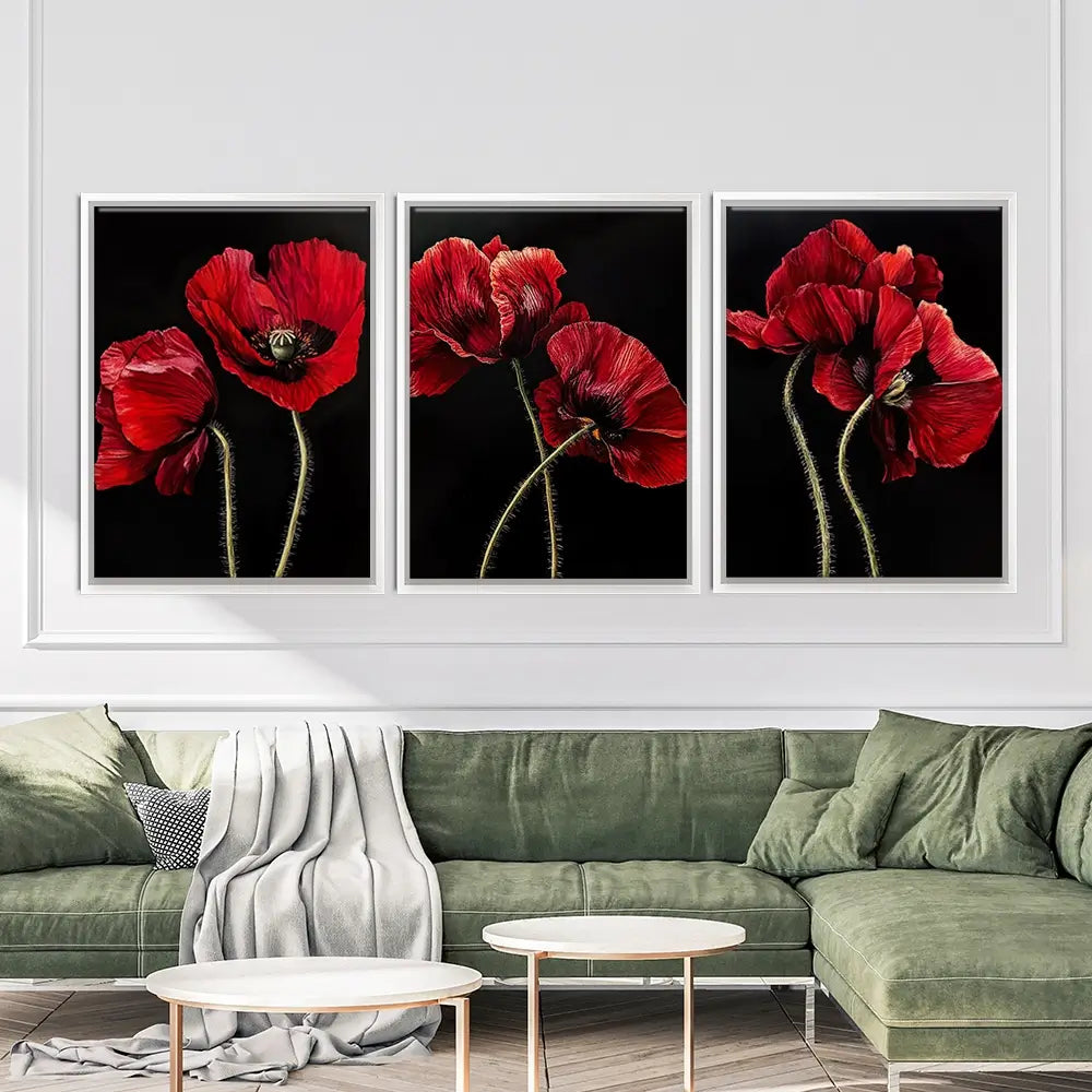 Red Flowers Trio Canvas Print Red Flowers Trio Canvas Print wall art product Violeta Allaberdieva