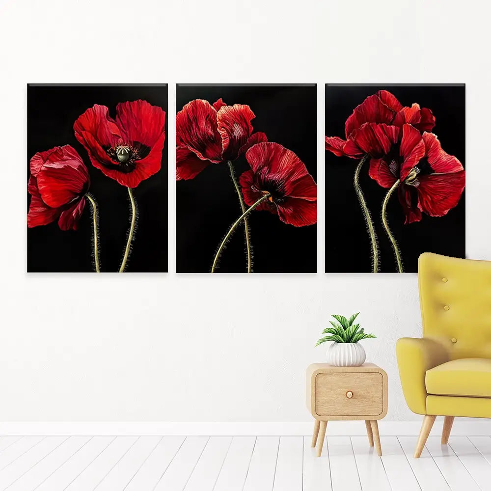 Red Flowers Trio Canvas Print Red Flowers Trio Canvas Print wall art product Violeta Allaberdieva
