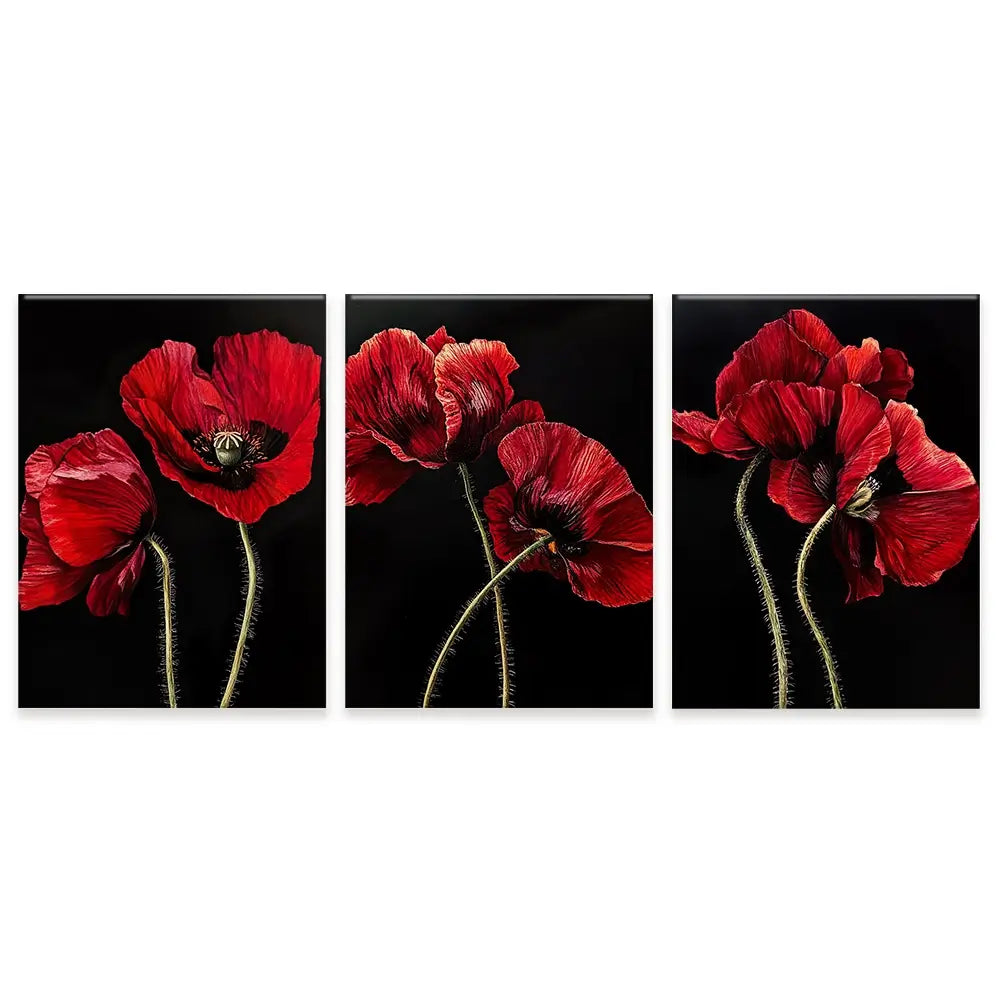 Red Flowers Trio Canvas Print Red Flowers Trio Canvas Print wall art product Violeta Allaberdieva