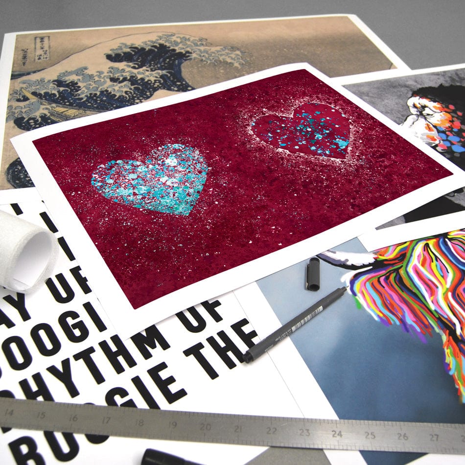 Red Hearts Splatter Art Print wall art product / Shutterstock