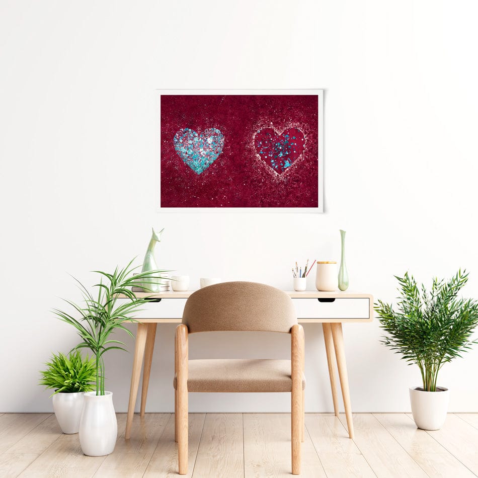 Red Hearts Splatter Art Print wall art product / Shutterstock