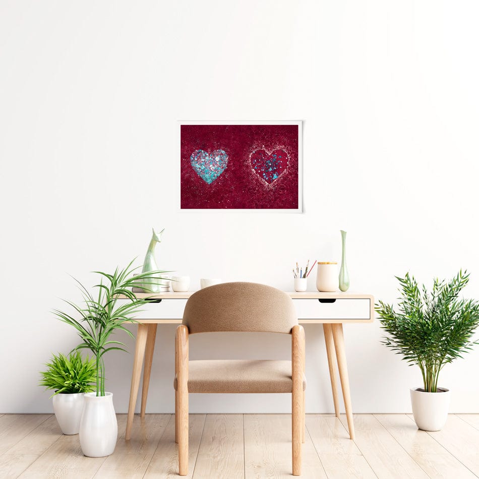 Red Hearts Splatter Art Print wall art product / Shutterstock
