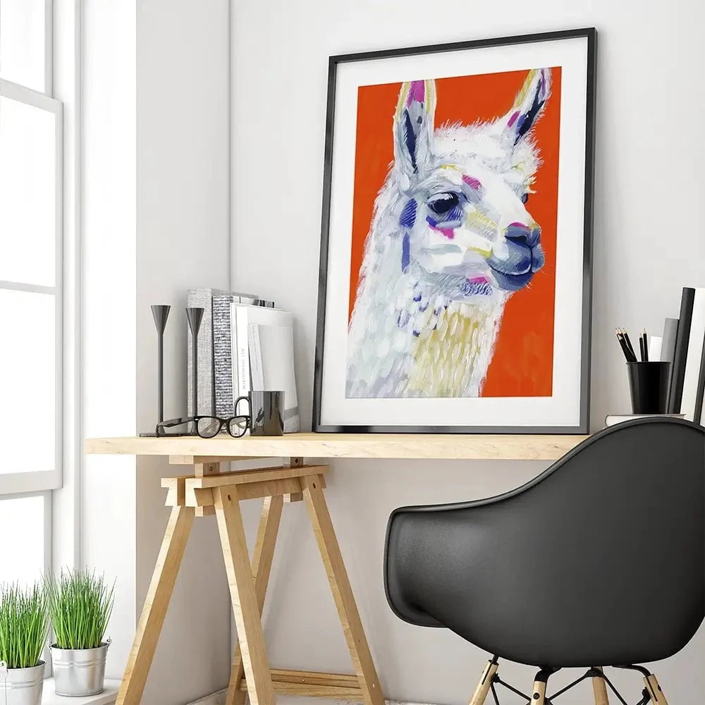 Red Llama Party Framed Art Print Red Llama Party Framed Art Print wall art product Victoria Borges