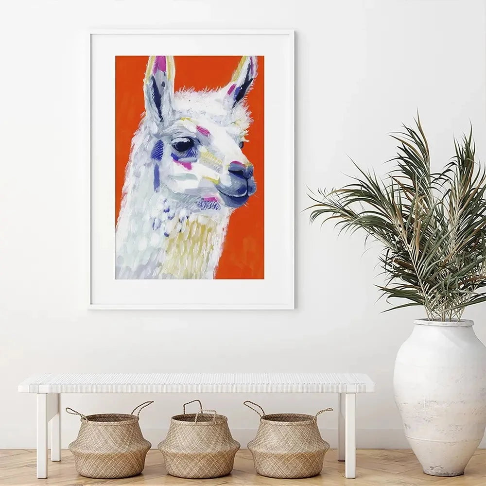 Red Llama Party Framed Art Print Red Llama Party Framed Art Print wall art product Victoria Borges