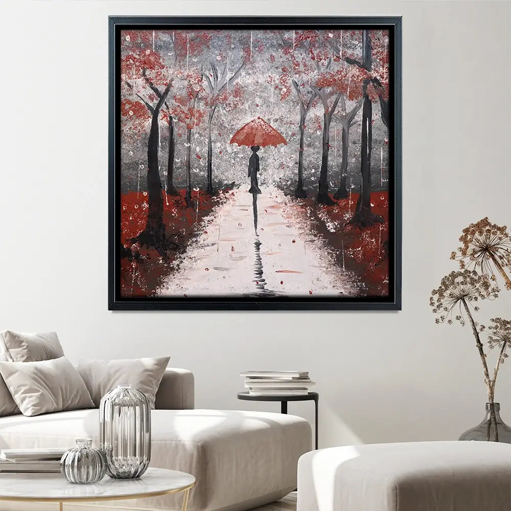 Red Rainy Day Square Canvas Print Red Rainy Day Square Canvas Print wall art product Tanya Stone / Shutterstock