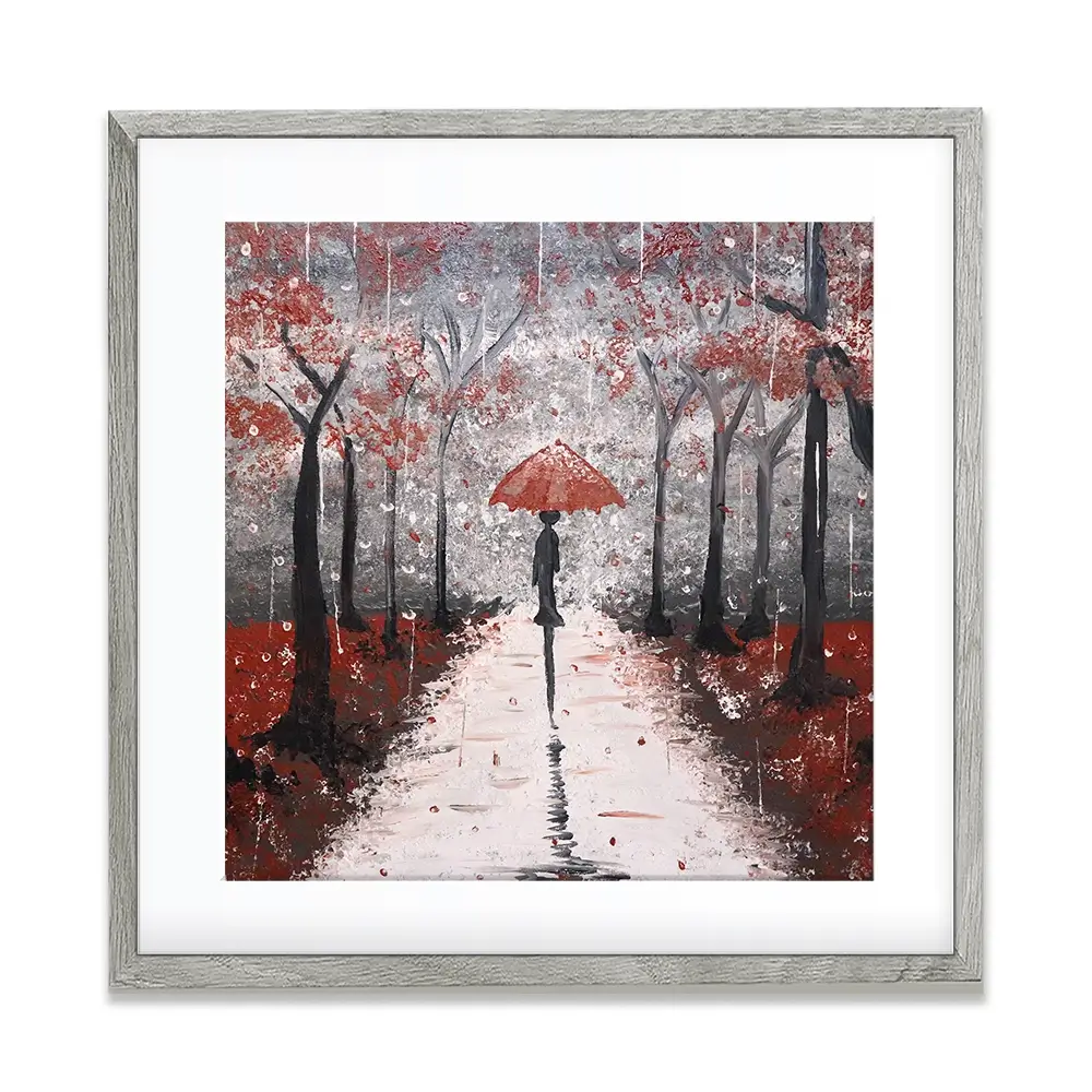 Red Rainy Day Square Framed Art Print Red Rainy Day Square Framed Art Print wall art product Tanya Stone / Shutterstock
