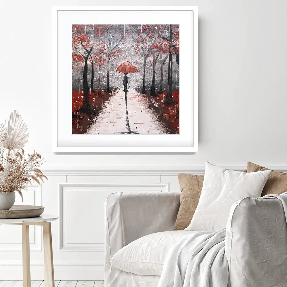 Red Rainy Day Square Framed Art Print Red Rainy Day Square Framed Art Print wall art product Tanya Stone / Shutterstock