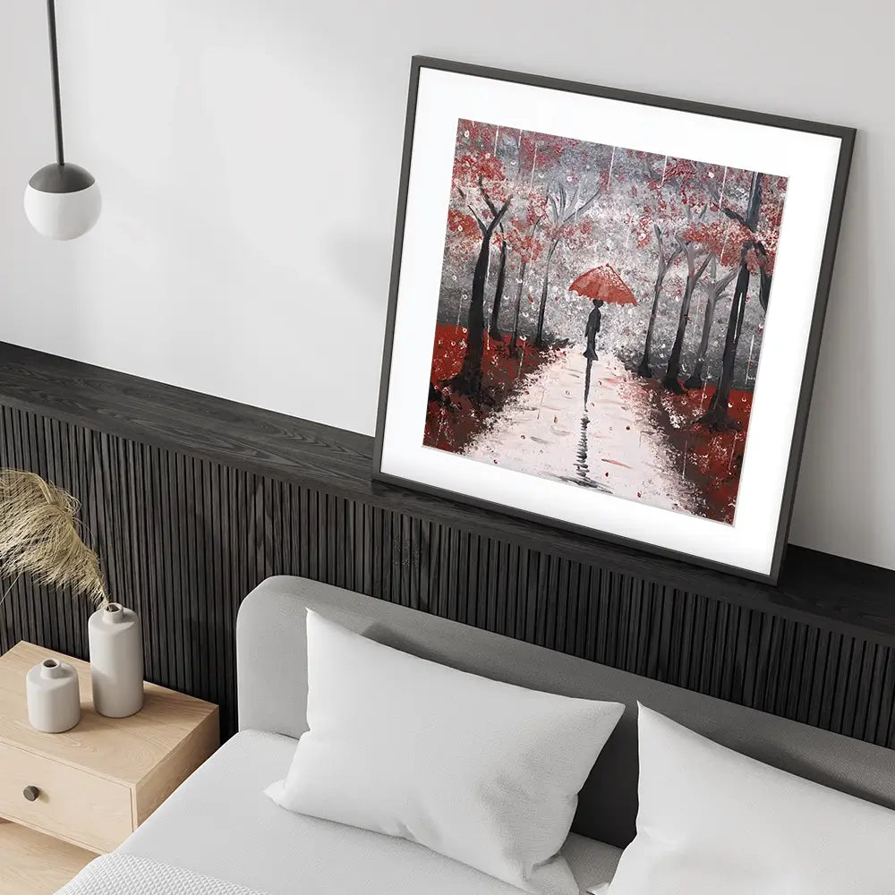 Red Rainy Day Square Framed Art Print Red Rainy Day Square Framed Art Print wall art product Tanya Stone / Shutterstock