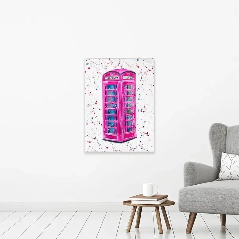 Retro Pink Telephone Box Canvas Print Retro Pink Telephone Box Canvas Print wall art product Emma LC Art