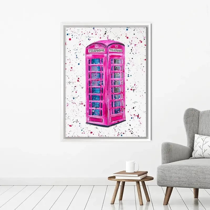Retro Pink Telephone Box Canvas Print Retro Pink Telephone Box Canvas Print wall art product Emma LC Art