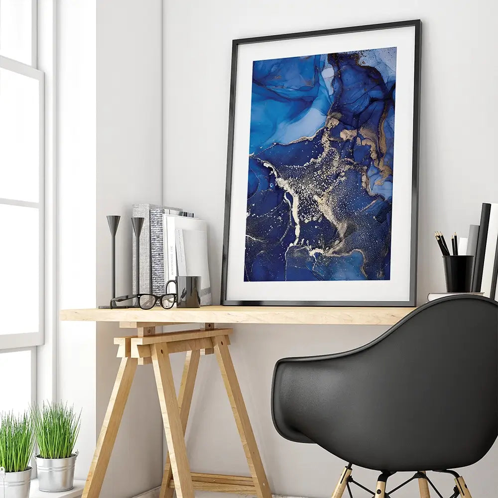 Rich Blue Marble Framed Art Print Rich Blue Marble Framed Art Print wall art product Stepova Oksana / Shutterstock