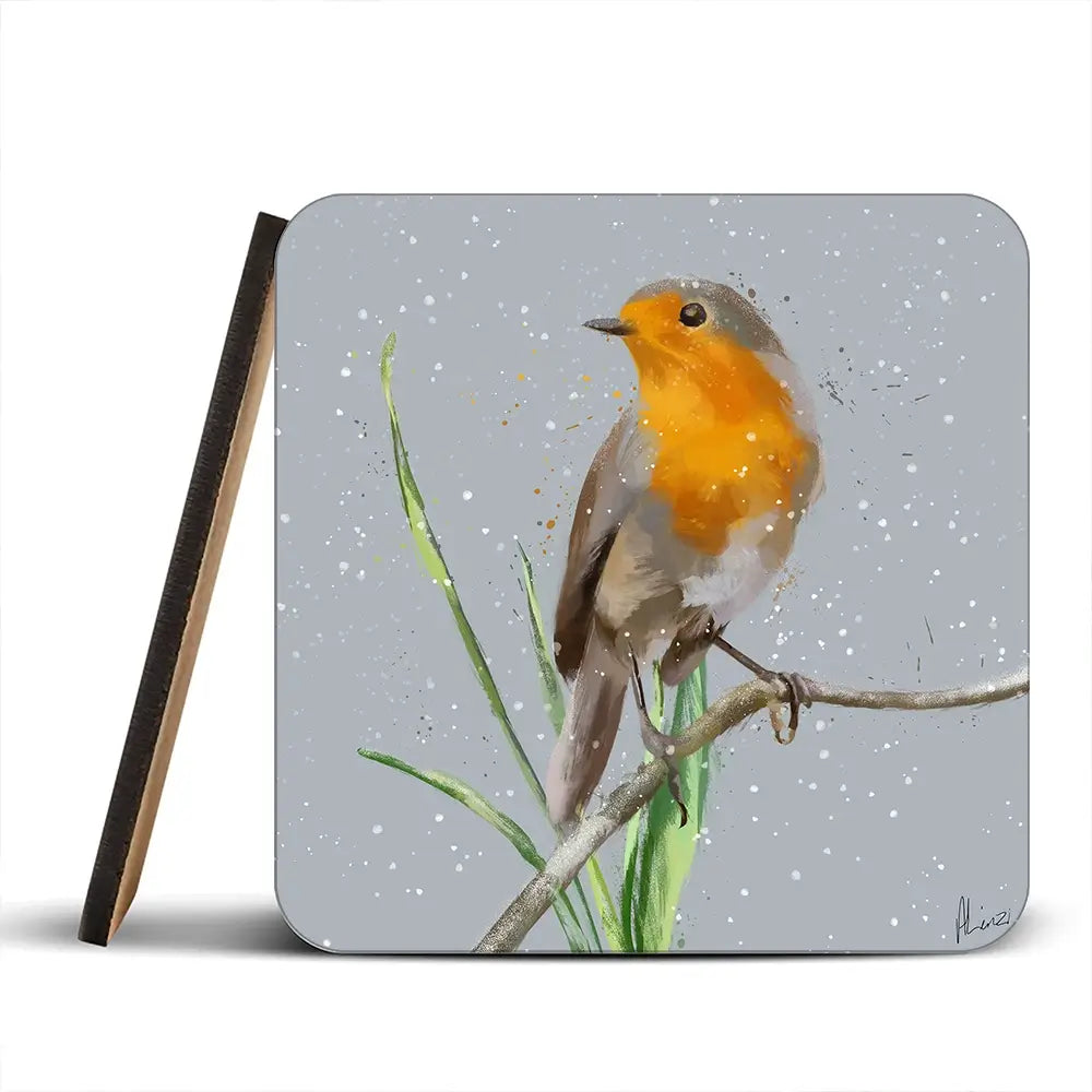 Robin In The Snow Coaster Set Robin In The Snow Coaster Set wall art product Aimee Linzi