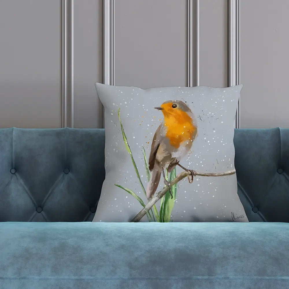 Robin In The Snow Cushion Robin In The Snow Cushion wall art product Aimee Linzi