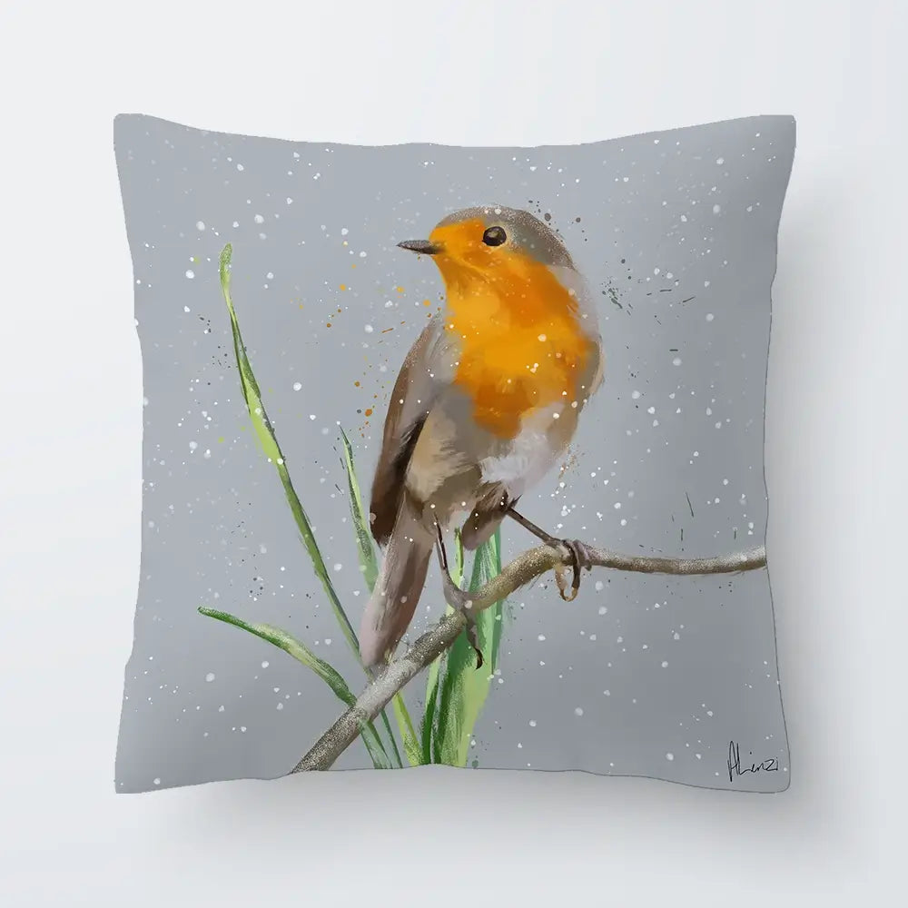 Robin In The Snow Cushion Robin In The Snow Cushion wall art product Aimee Linzi