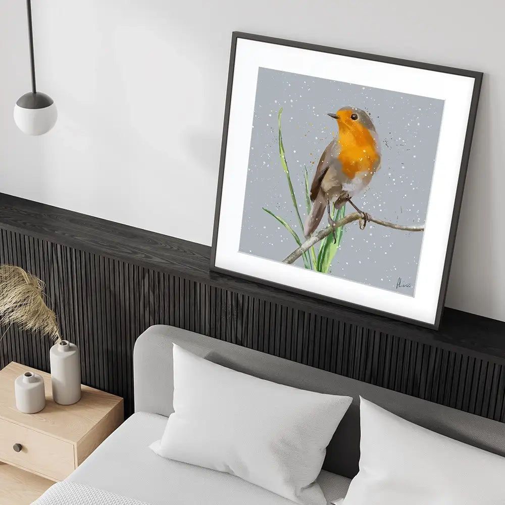 Robin In The Snow Framed Art Print Robin In The Snow Framed Art Print wall art product Aimee Linzi