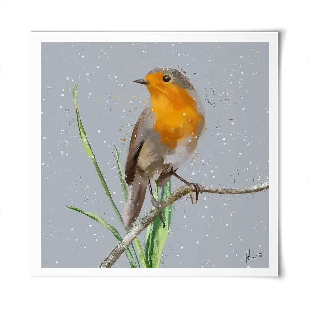 Robin In The Snow Square Art Print