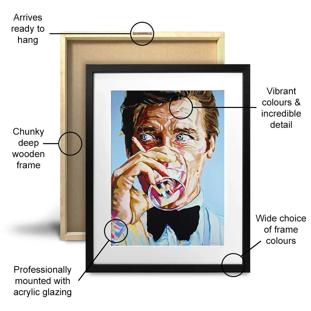 Roger Moore Framed Art Print Roger Moore Framed Art Print wall art product Juliet Stockton