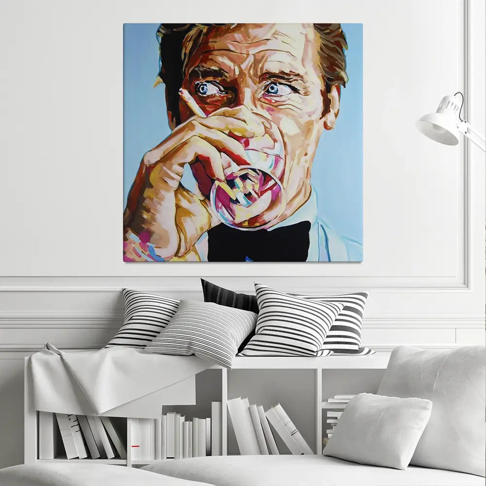 Roger Moore Square Canvas Print Roger Moore Square Canvas Print wall art product Juliet Stockton