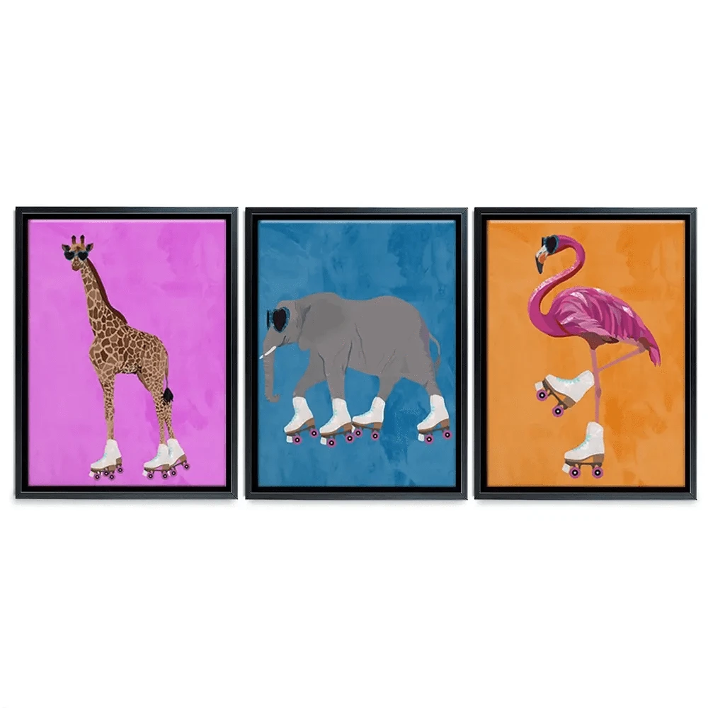Rollerskating Crew Trio Canvas Print Rollerskating Crew Trio Canvas Print | Animal Trio Canvas wall art product Sarah Manovski