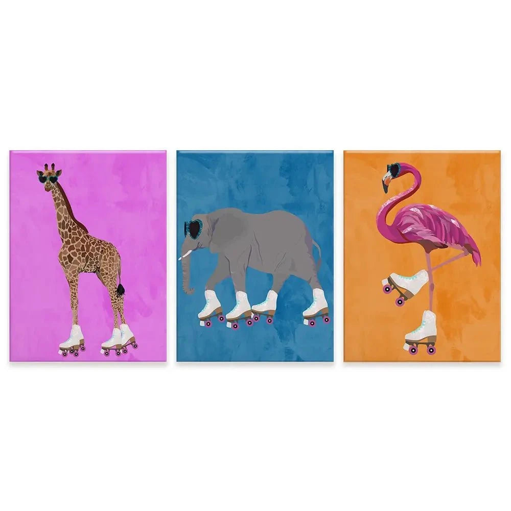 Rollerskating Crew Trio Canvas Print Rollerskating Crew Trio Canvas Print | Animal Trio Canvas wall art product Sarah Manovski