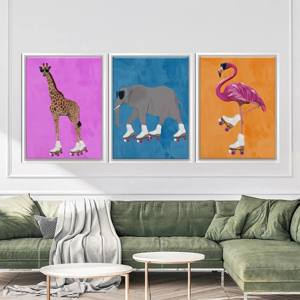 Rollerskating Crew Trio Canvas Print Rollerskating Crew Trio Canvas Print | Animal Trio Canvas wall art product Sarah Manovski