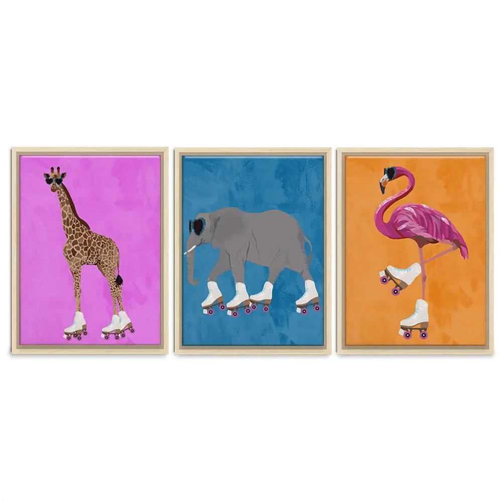 Rollerskating Crew Trio Canvas Print Rollerskating Crew Trio Canvas Print | Animal Trio Canvas wall art product Sarah Manovski