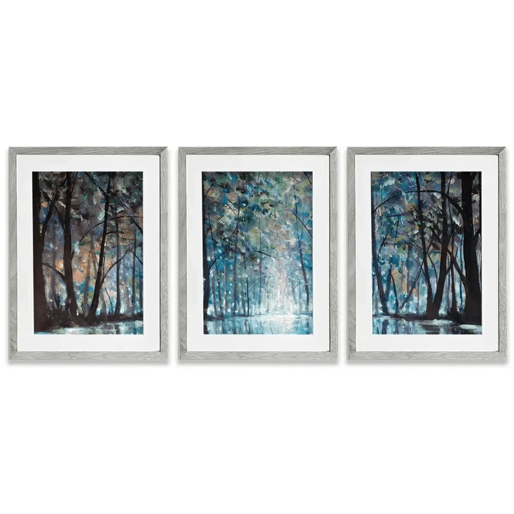 Romantic Rainy Blue Framed Art Print Trio Romantic Rainy Blue Framed Art Print Trio wall art product Valery Rybakow / Shutterstock