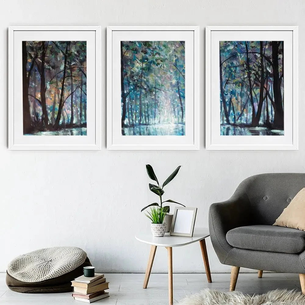 Romantic Rainy Blue Framed Art Print Trio Romantic Rainy Blue Framed Art Print Trio wall art product Valery Rybakow / Shutterstock