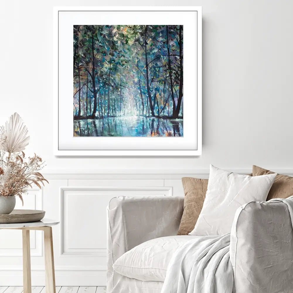 Romantic Rainy Blue Square Framed Art Print Romantic Rainy Blue Square Framed Art Print wall art product Valery Rybakow / Shutterstock