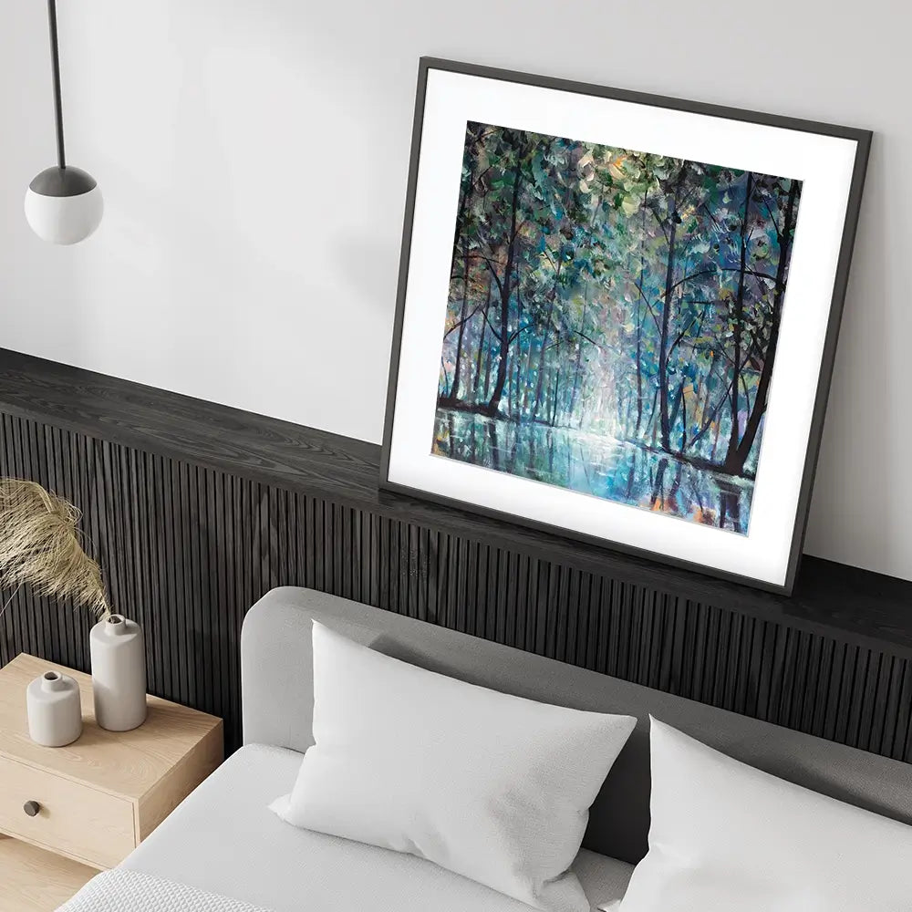 Romantic Rainy Blue Square Framed Art Print Romantic Rainy Blue Square Framed Art Print wall art product Valery Rybakow / Shutterstock