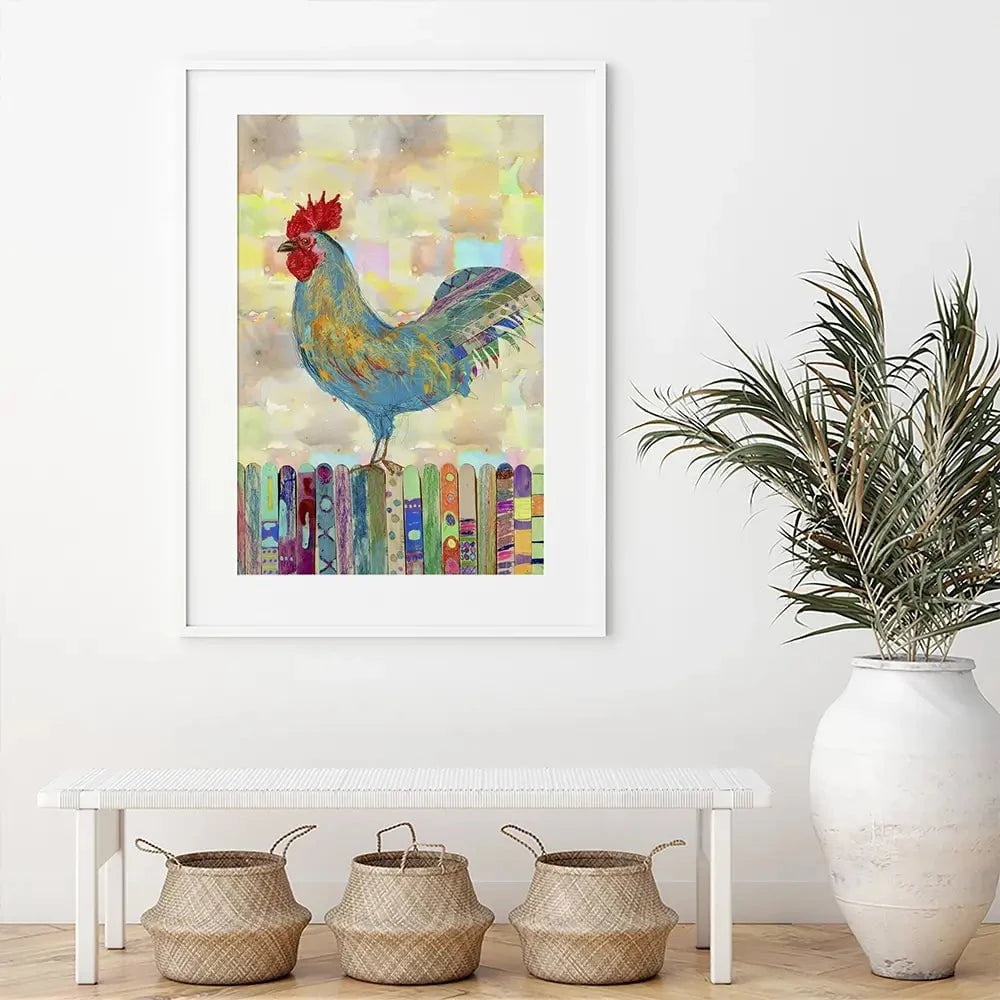 Rooster On A Fence Framed Art Print Rooster On A Fence Framed Art Print wall art product Ingrid Blixt