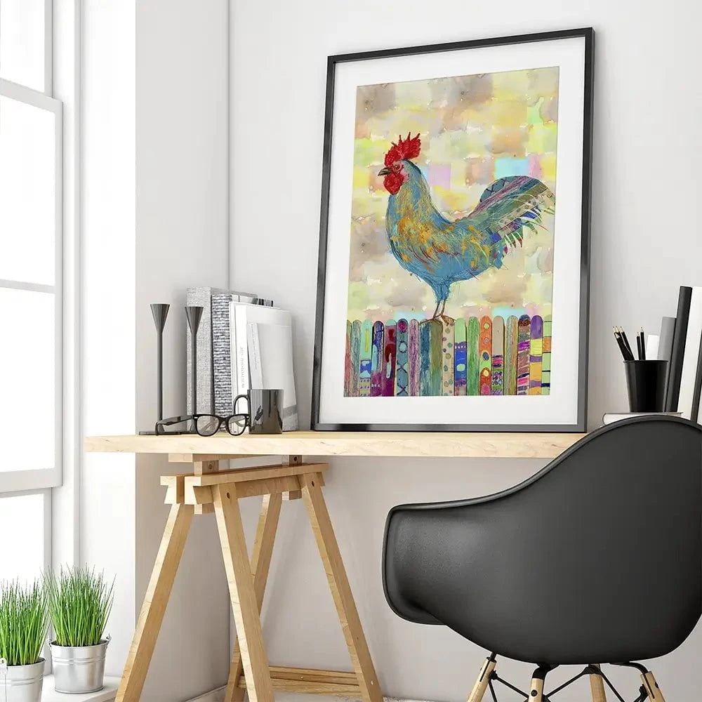 Rooster On A Fence Framed Art Print Rooster On A Fence Framed Art Print wall art product Ingrid Blixt