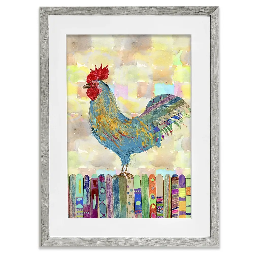 Rooster On A Fence Framed Art Print Rooster On A Fence Framed Art Print wall art product Ingrid Blixt