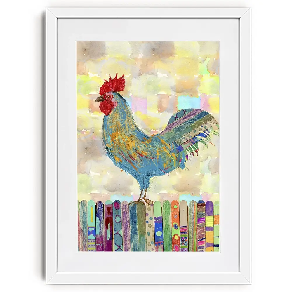 Rooster On A Fence Framed Art Print Rooster On A Fence Framed Art Print wall art product Ingrid Blixt