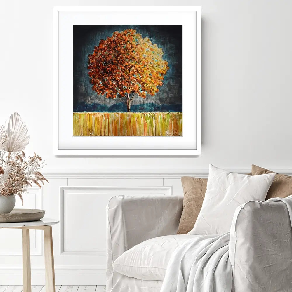 Rounded Orange Tree Square Framed Art Print Rounded Orange Tree Square Framed Art Print wall art product Art Print Shop