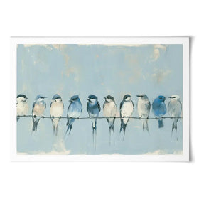 Row Of Birds On Wire Art Print Row Of Birds On Wire Art Print wall art product Chromatic Storm Studio