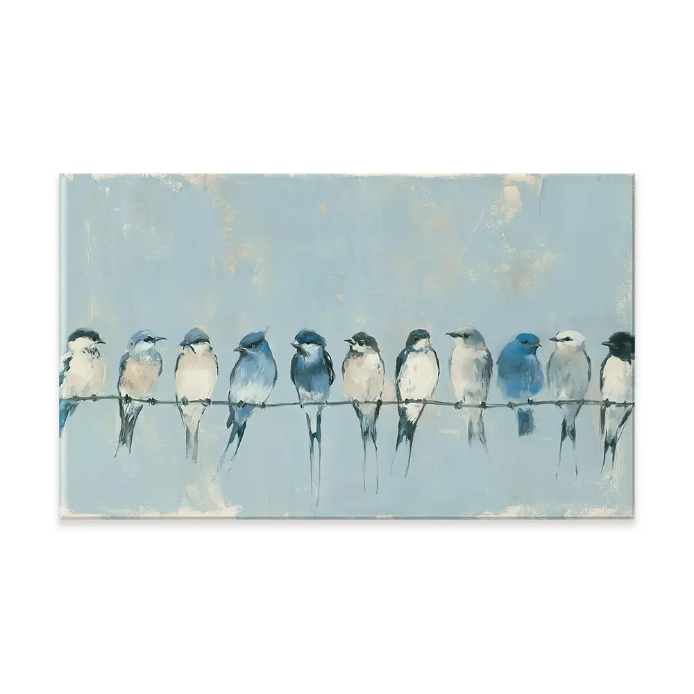 Row Of Birds On Wire Canvas Print Row Of Birds On Wire Canvas Print wall art product Chromatic Storm Studio