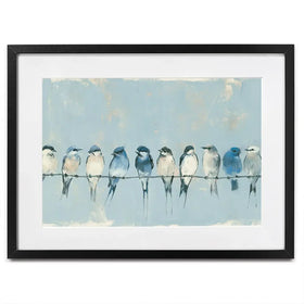 Row Of Birds On Wire Framed Art Print Row Of Birds On Wire Framed Art Print wall art product Chromatic Storm Studio