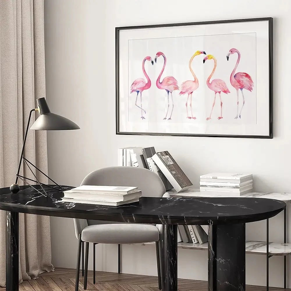Row Of Flamingos Framed Art Print Row Of Flamingos Framed Art Print wall art product Naticka / Shutterstock