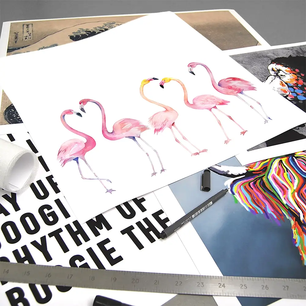 Row Of Flamingos Square Art Print Row Of Flamingos Square Art Print wall art product Art Print Shop