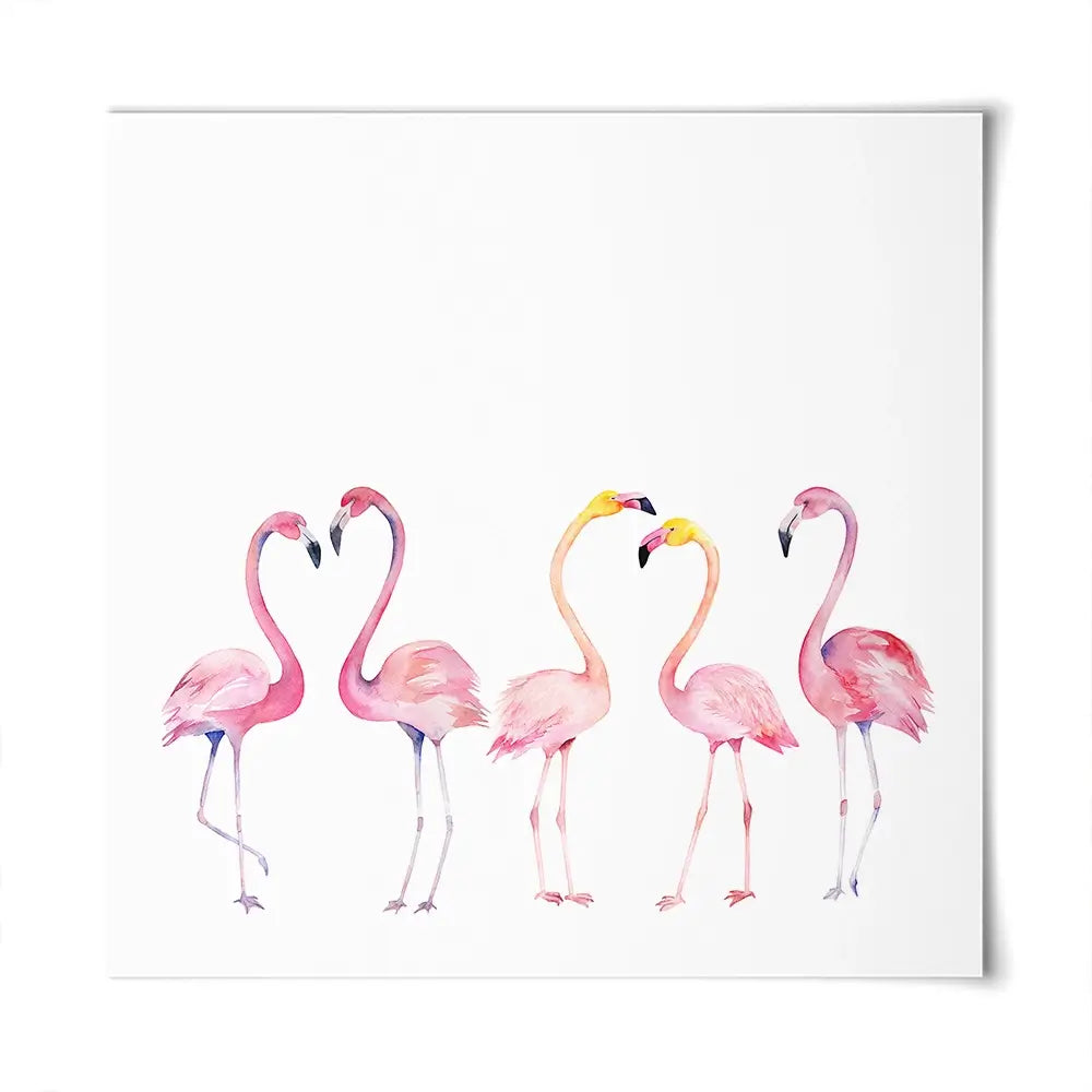 Row Of Flamingos Square Art Print Row Of Flamingos Square Art Print wall art product Art Print Shop